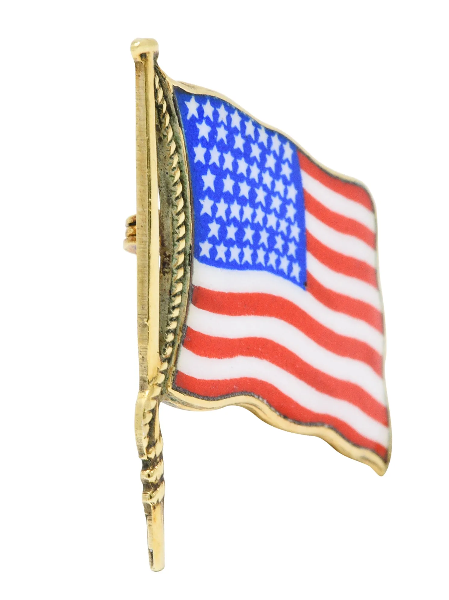 1950's Enamel 14 Karat Gold Unisex American Flag Brooch