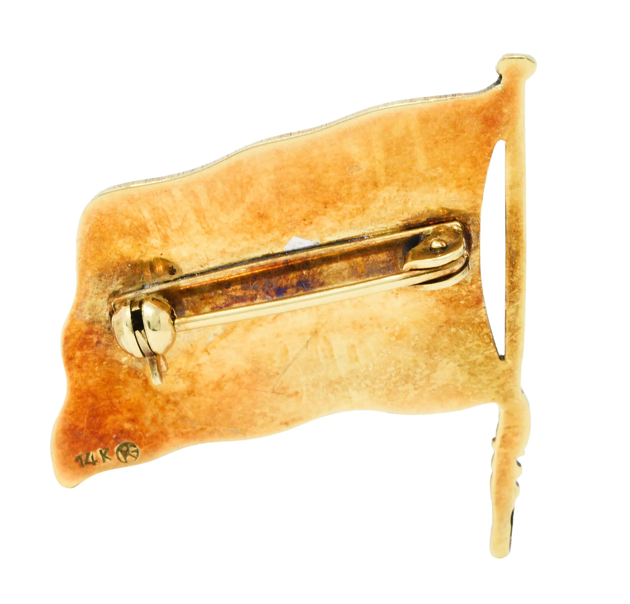 1950's Enamel 14 Karat Gold Unisex American Flag Brooch