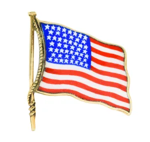 1950's Enamel 14 Karat Gold Unisex American Flag Brooch