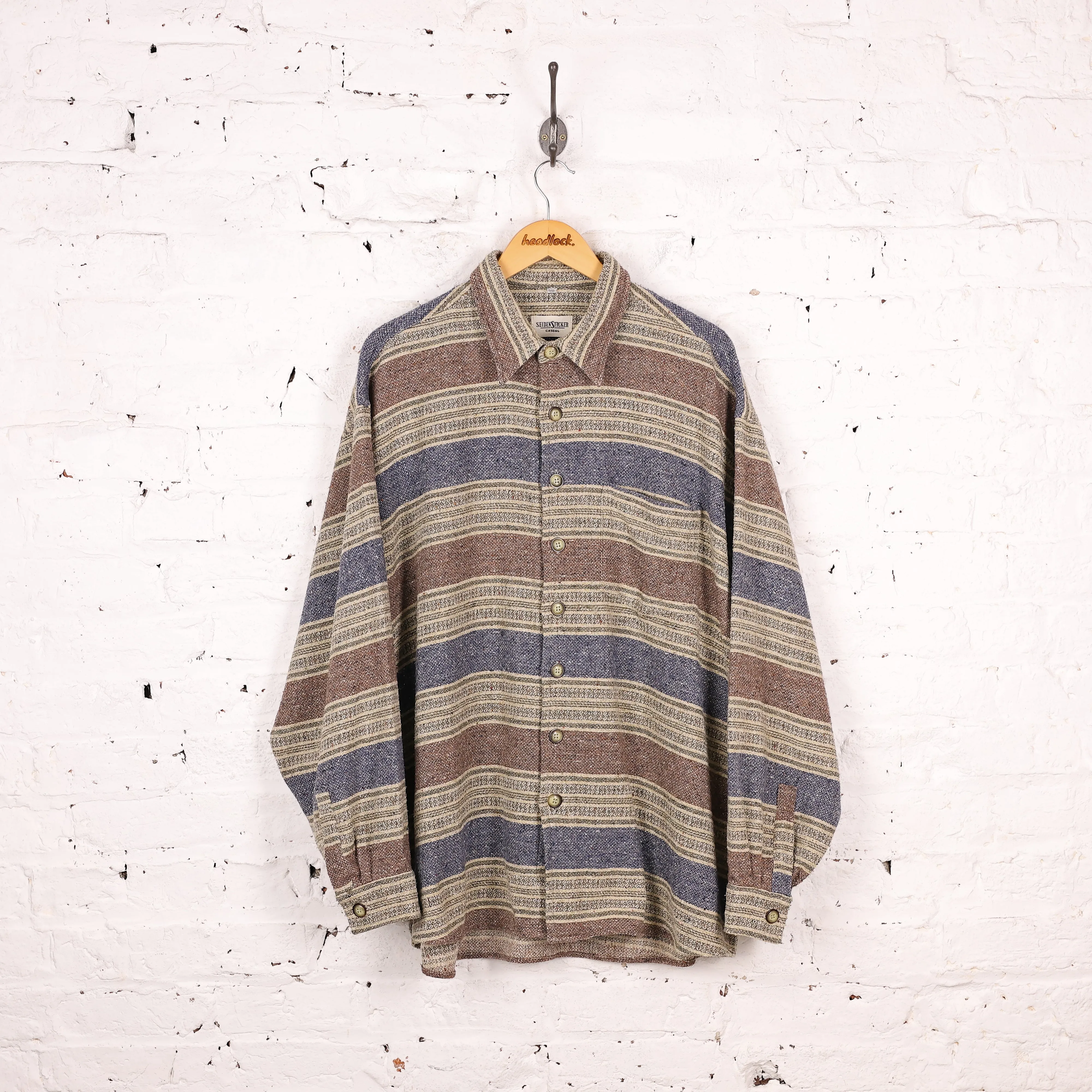 90s Striped Flannel Shirt - Beige - XXL