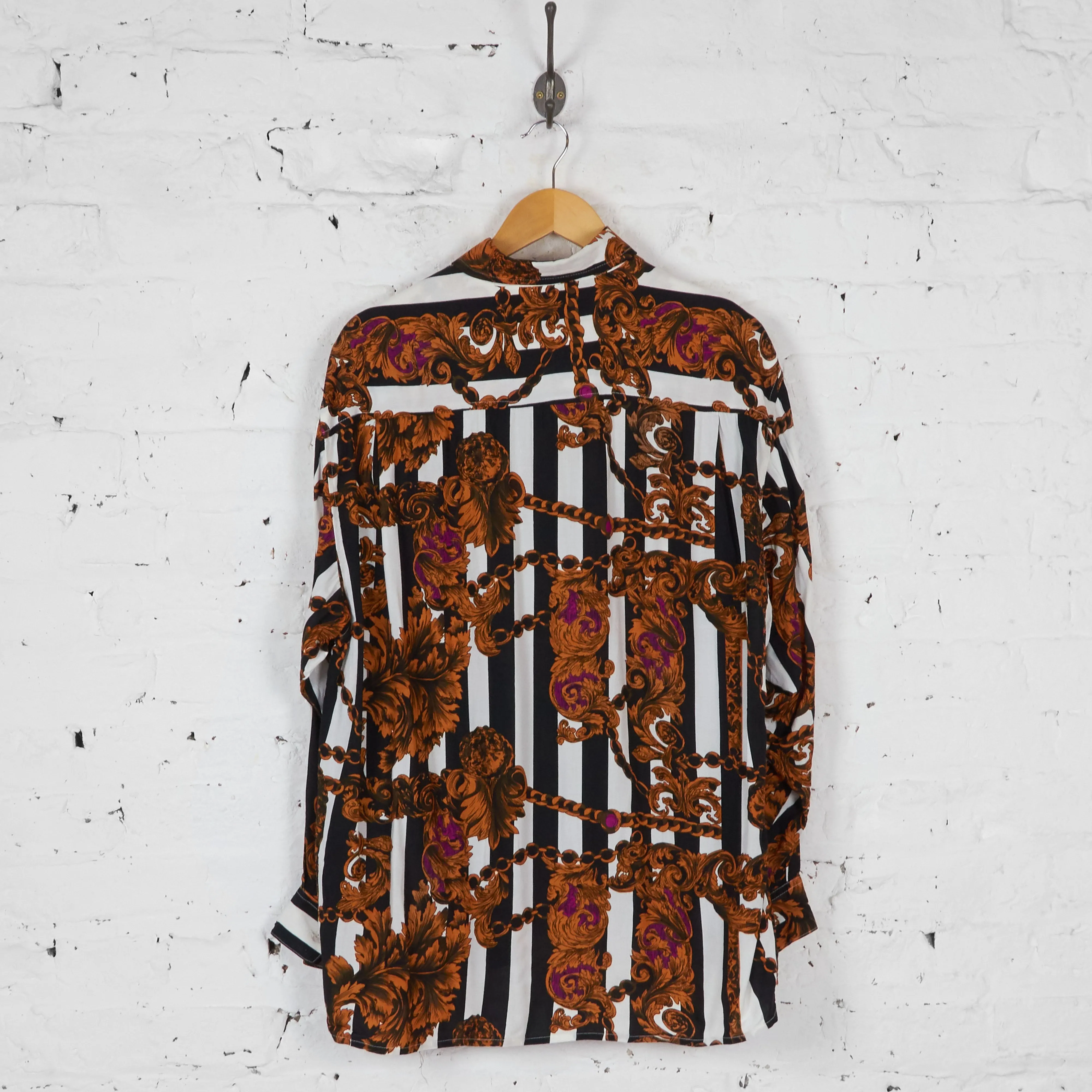 90s Striped Pattern Shirt - Black/White - L