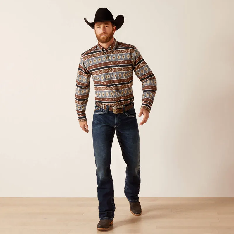 ARIAT MEN'S NELLY SOUTHWESTERN STRIPED LONG SLEEVE BUTTON-DOWN WESTERN SHIRT