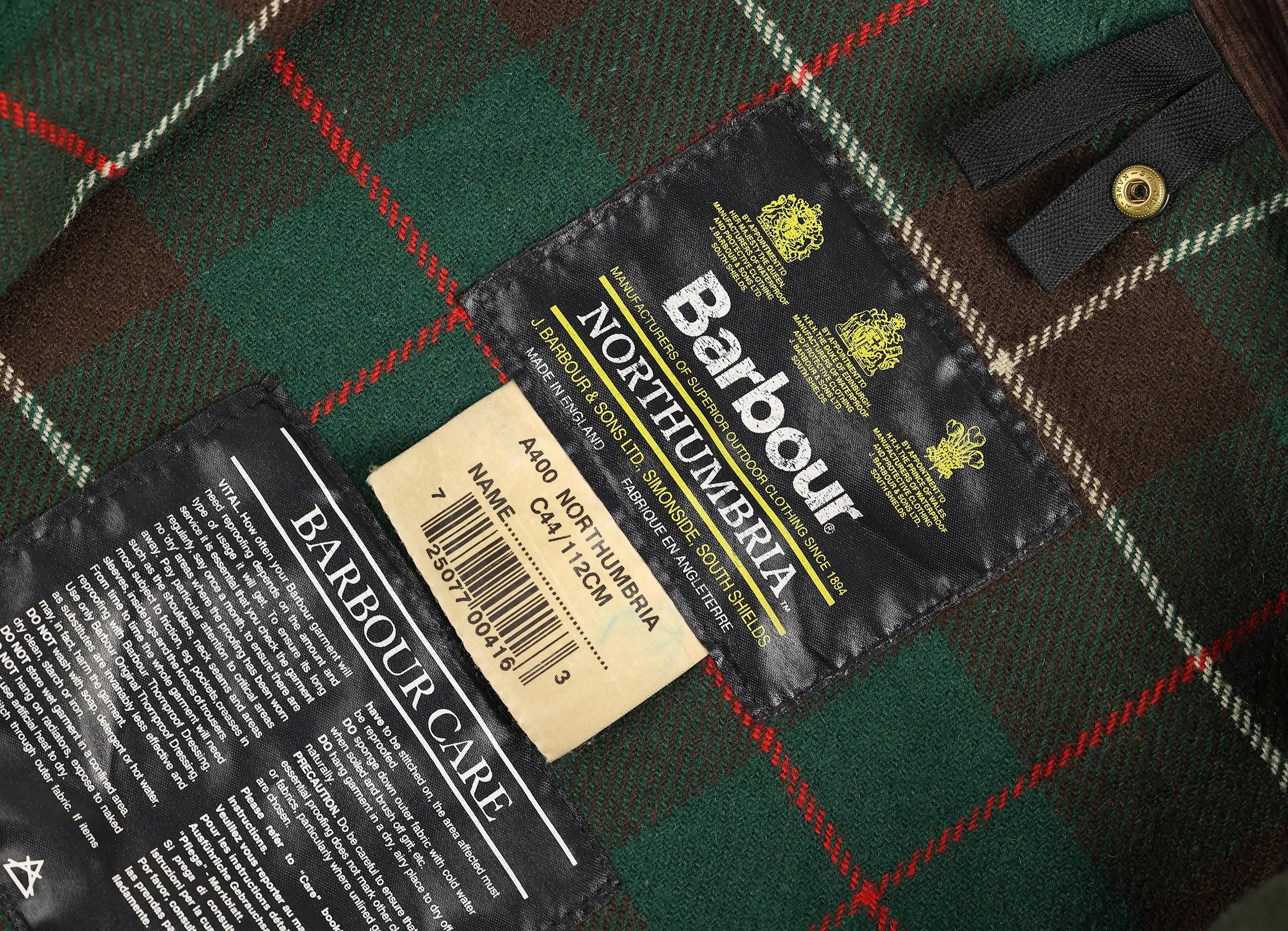 Barbour Northumbria Wax Jacket Coat - Green - XL