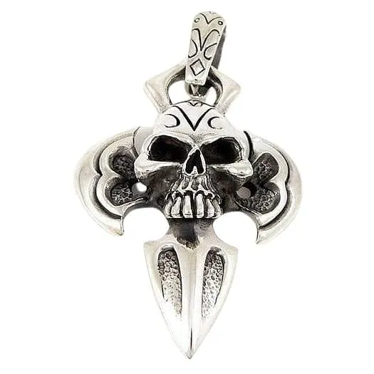 Big Silver Armor Skull Pendant Necklace