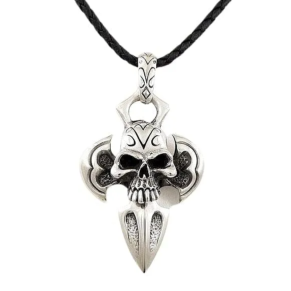 Big Silver Armor Skull Pendant Necklace