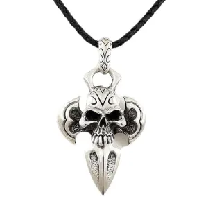 Big Silver Armor Skull Pendant Necklace