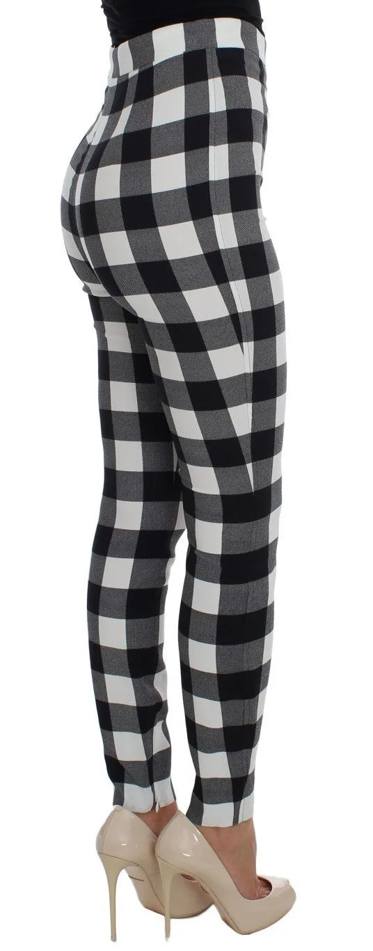 Black White Check Slim Fit Tights Pants