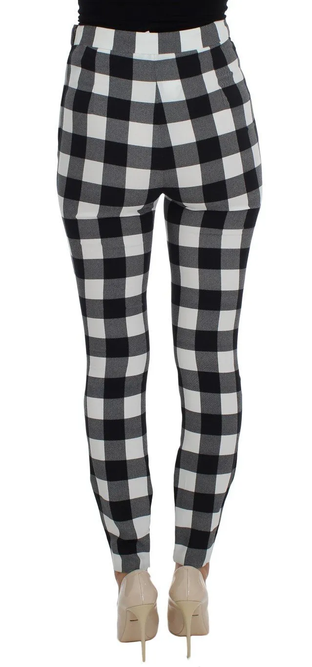 Black White Check Slim Fit Tights Pants