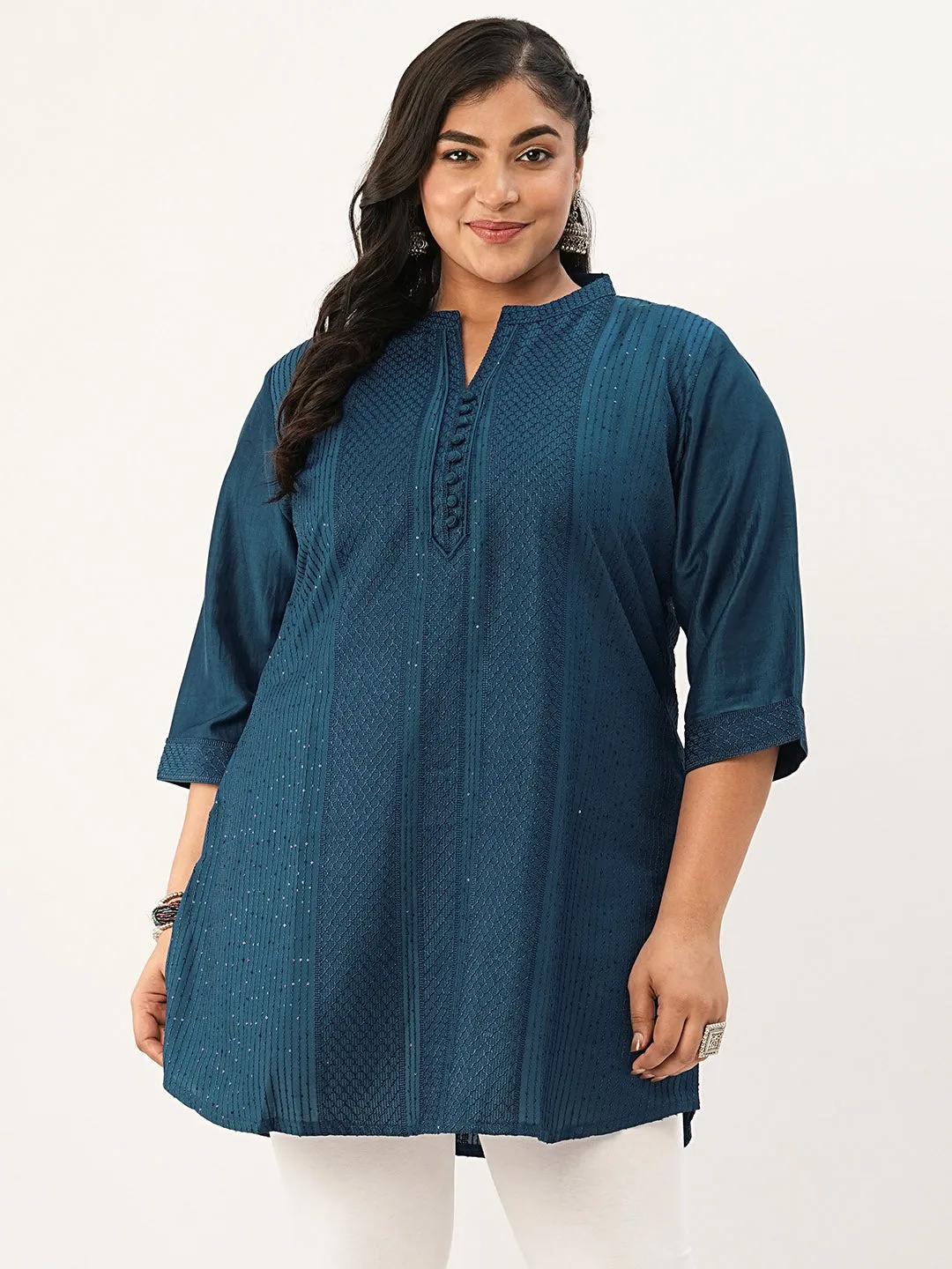 Blue Straight Chanderi Silk Ethnic Wear Tunics for Ladies - Zola