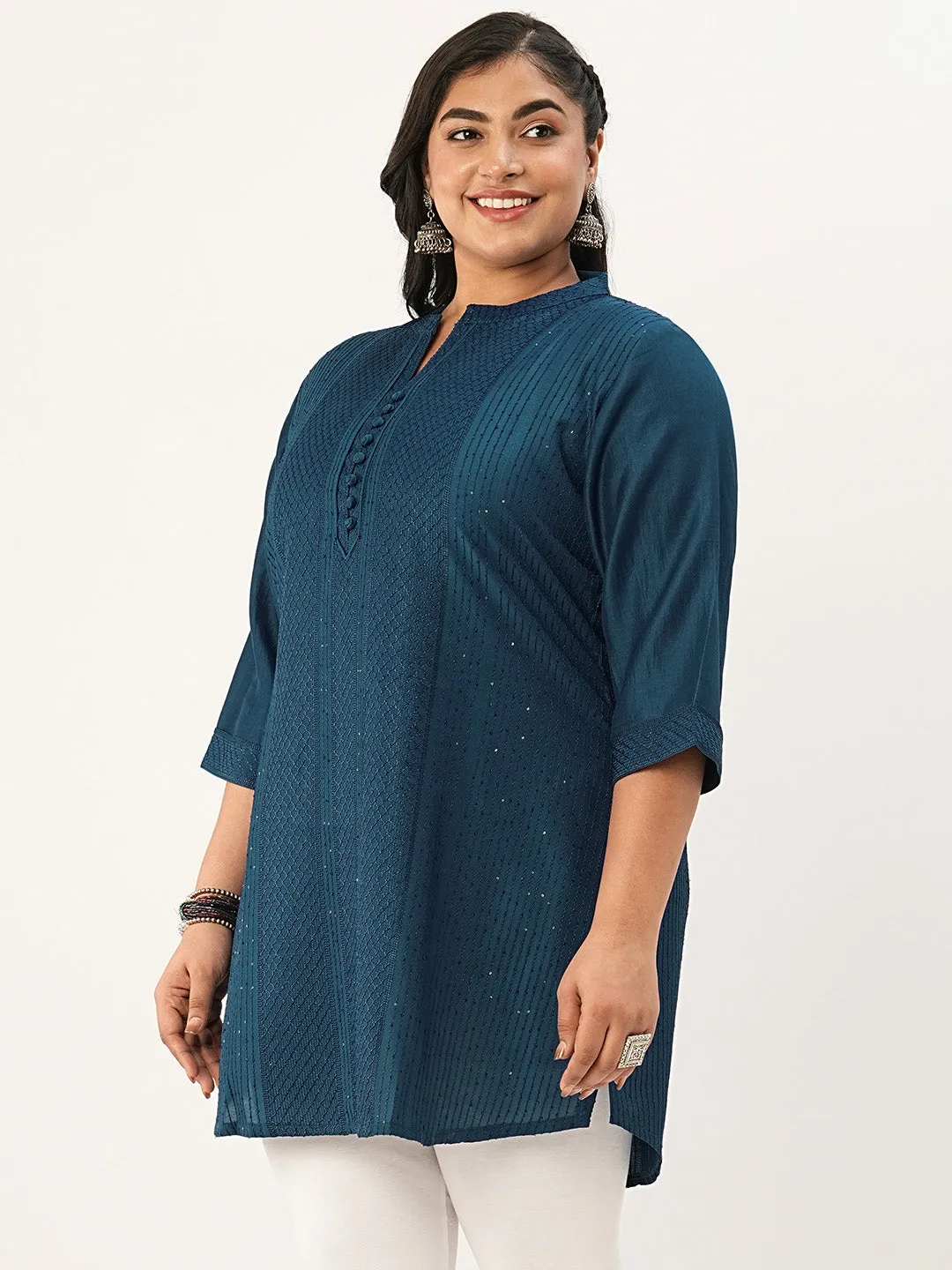 Blue Straight Chanderi Silk Ethnic Wear Tunics for Ladies - Zola
