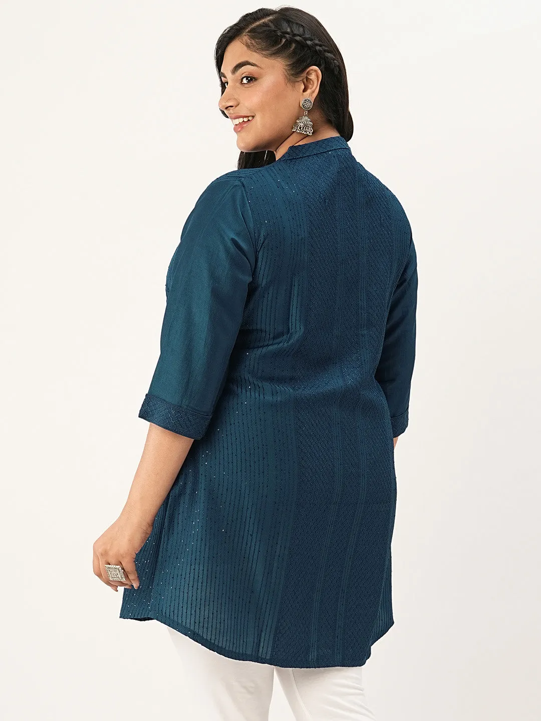 Blue Straight Chanderi Silk Ethnic Wear Tunics for Ladies - Zola