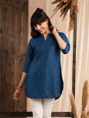 Blue Straight Chanderi Silk Ethnic Wear Tunics for Ladies - Zola