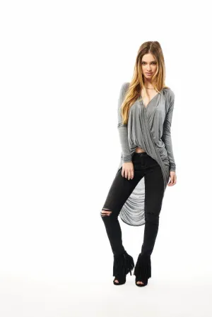 Bobi Long Sleeve Cowl Top | Mid Grey
