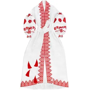 Boho style white kaftan with embroidery