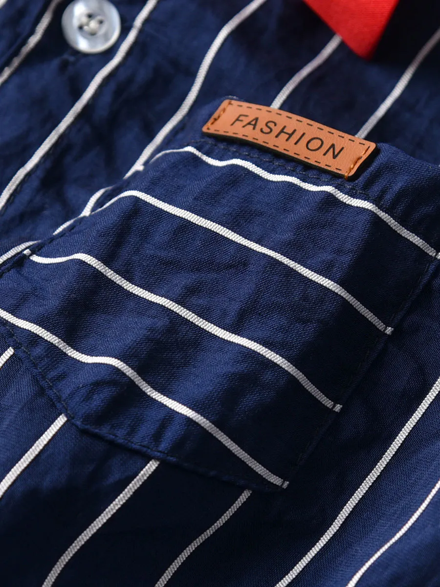 Boys Collar Stripe Matching Bow with Shorts
