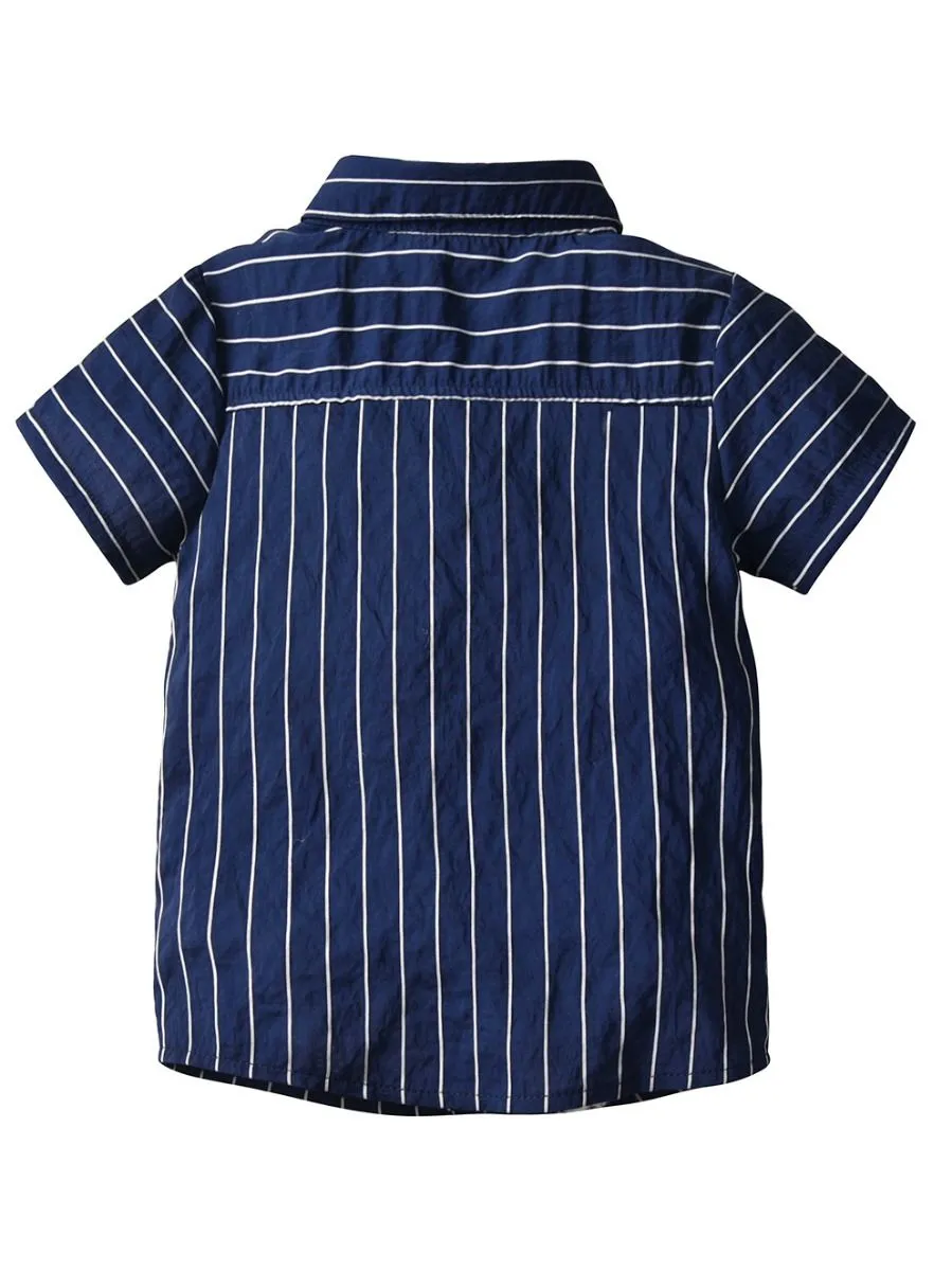 Boys Collar Stripe Matching Bow with Shorts