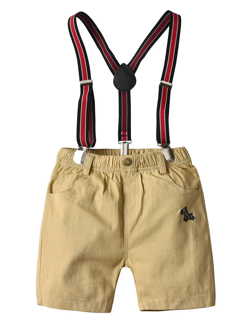 Boys Collar Stripe Matching Bow with Shorts
