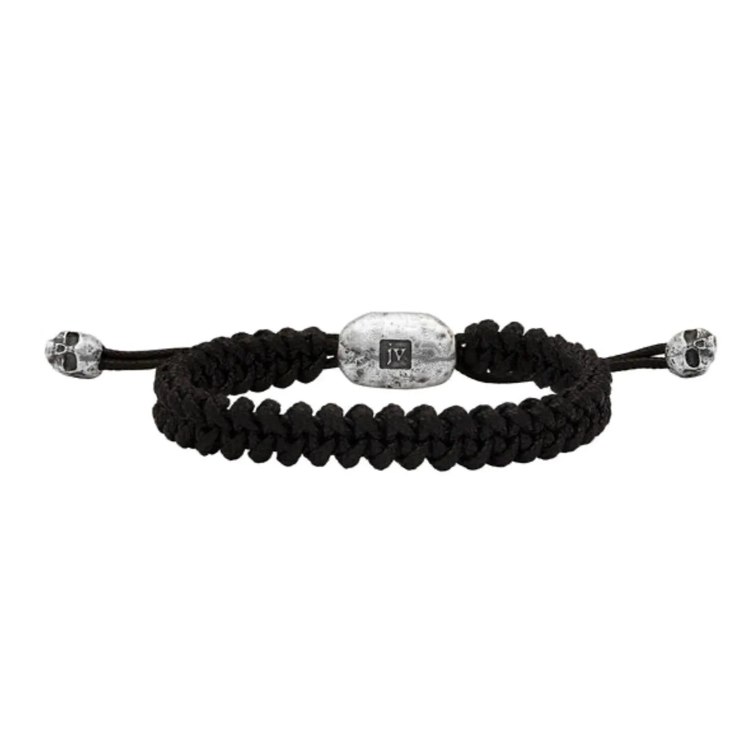 Braided Cord Bracelet with Sterling Silver Skull Ends