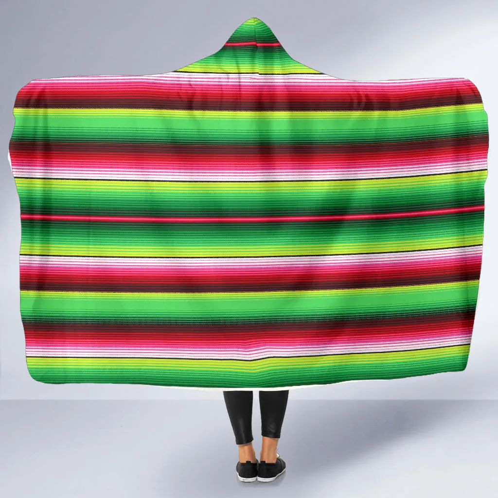 Bright Green and Red Serape Style Hooded Blanket