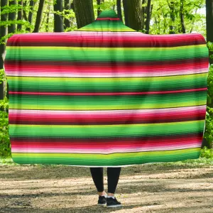 Bright Green and Red Serape Style Hooded Blanket