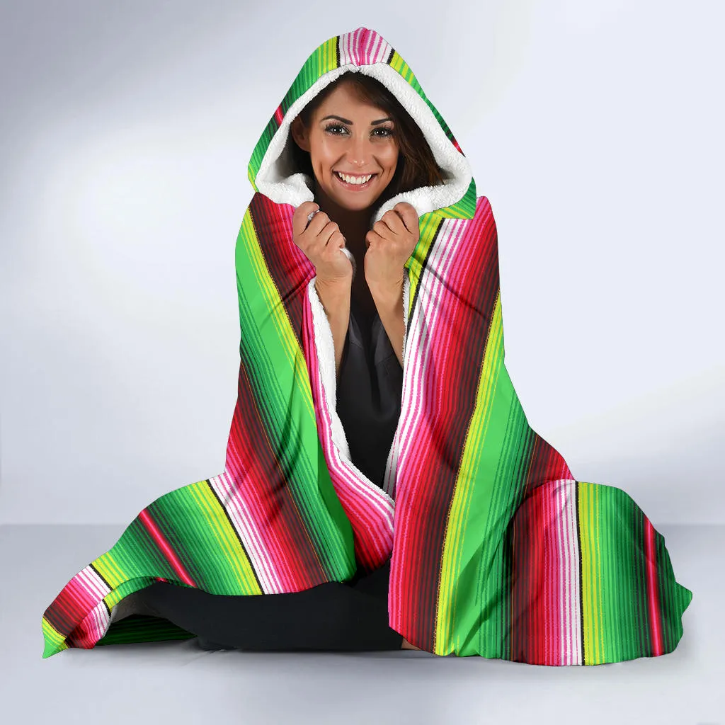 Bright Green and Red Serape Style Hooded Blanket