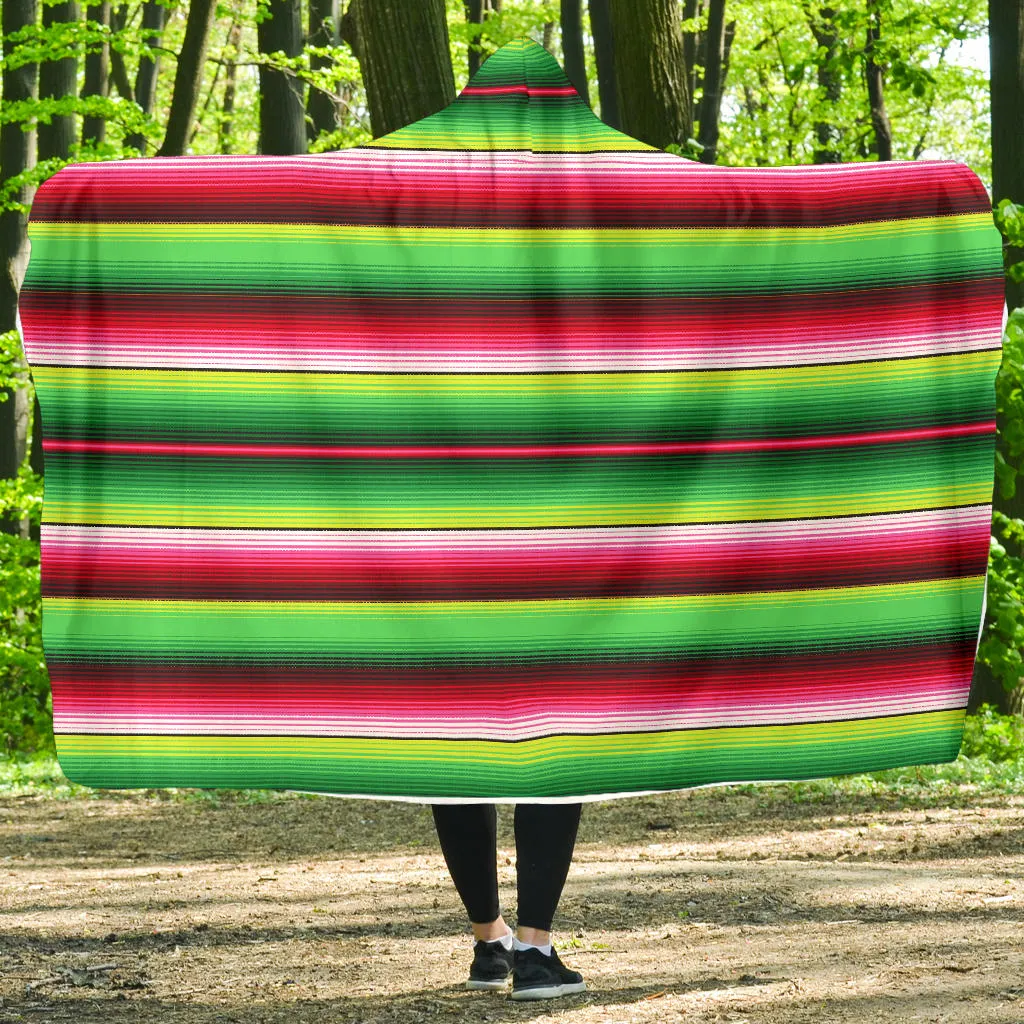 Bright Green and Red Serape Style Hooded Blanket