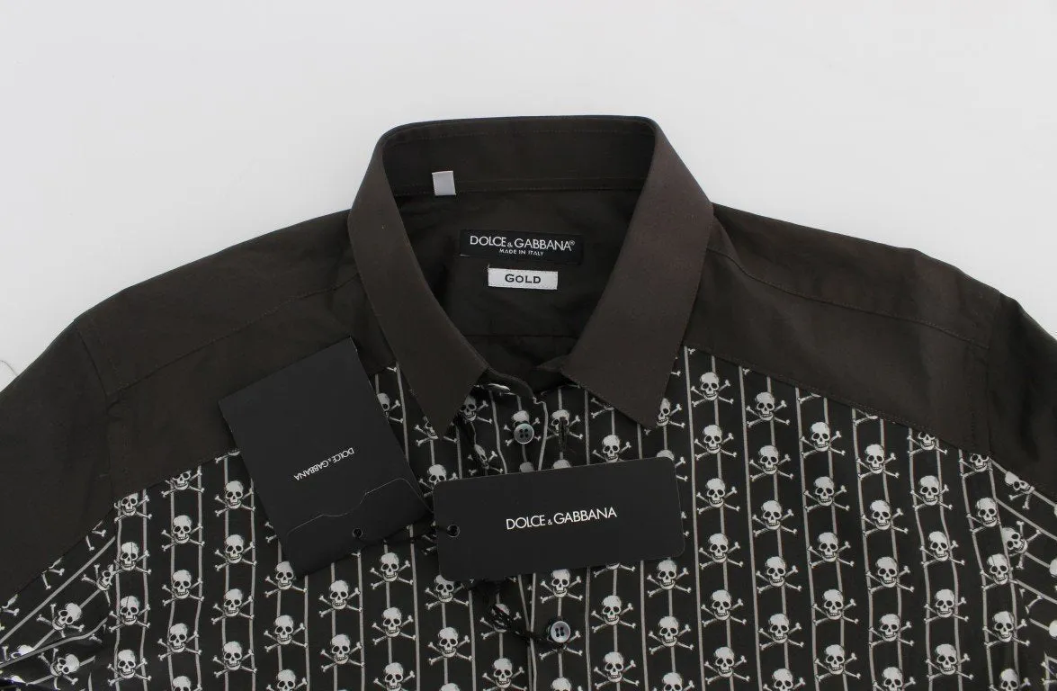 Brown Skull Cotton Slim GOLD Shirt