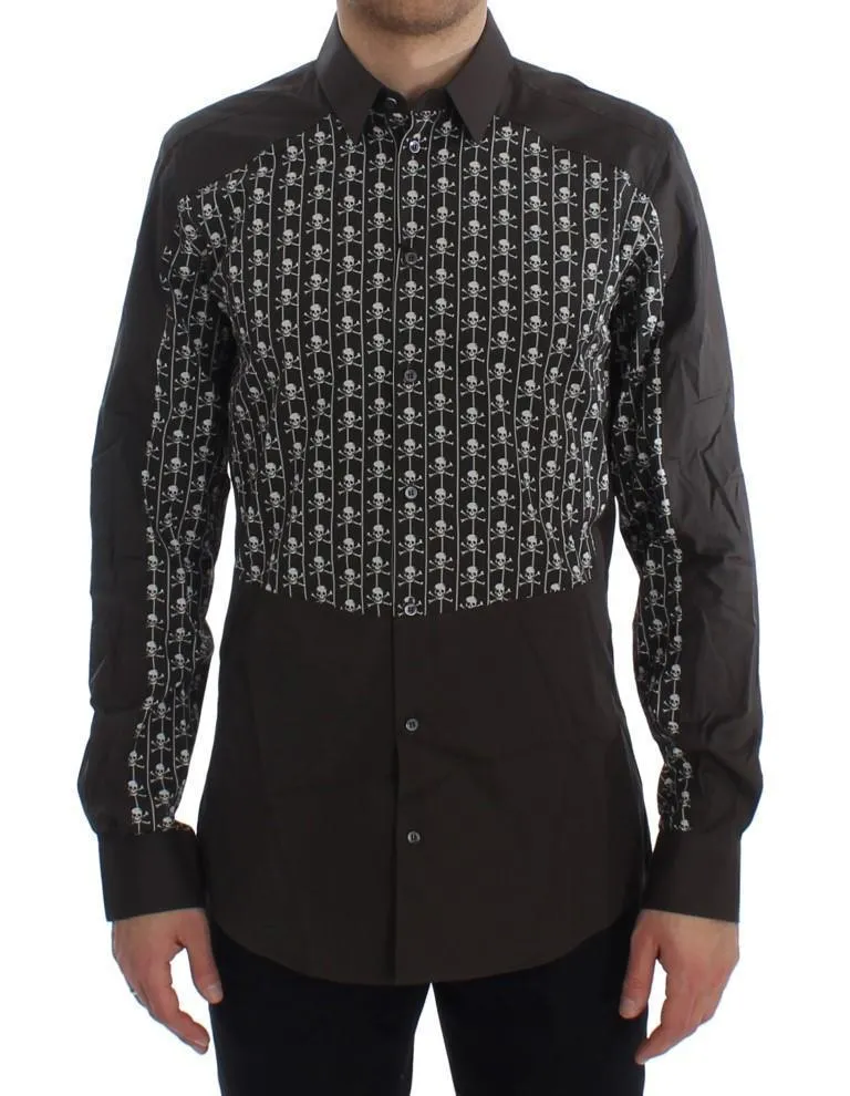 Brown Skull Cotton Slim GOLD Shirt
