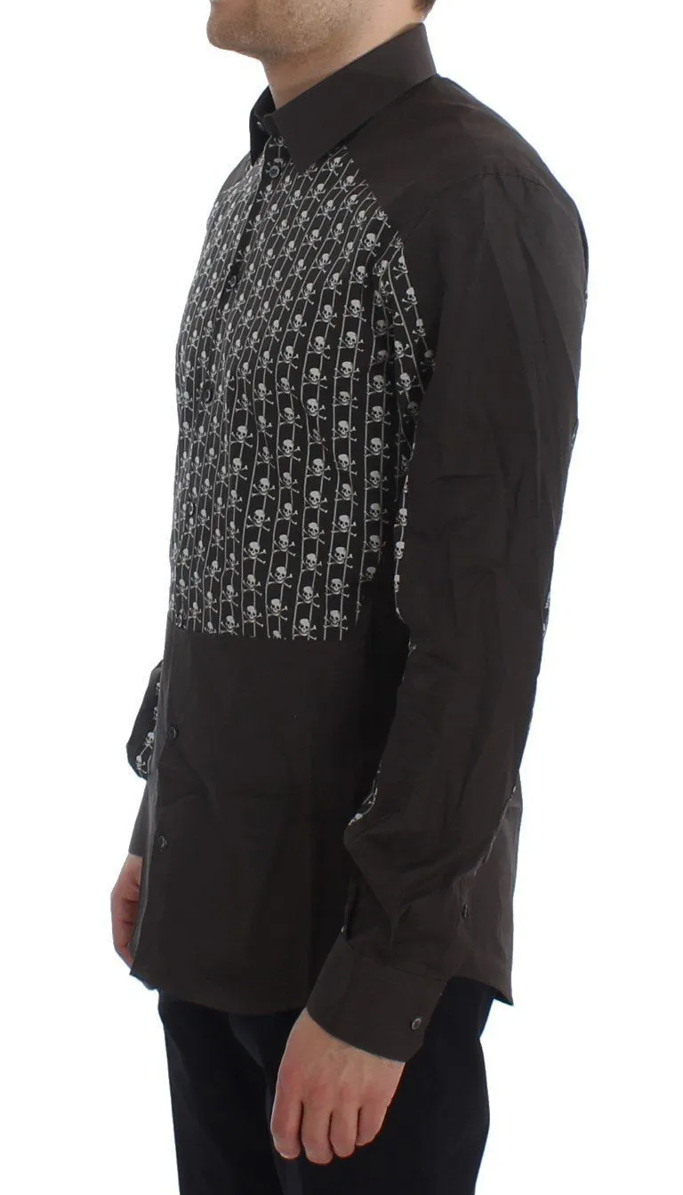 Brown Skull Cotton Slim GOLD Shirt