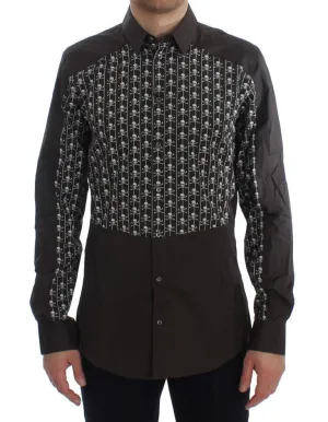 Brown Skull Cotton Slim GOLD Shirt