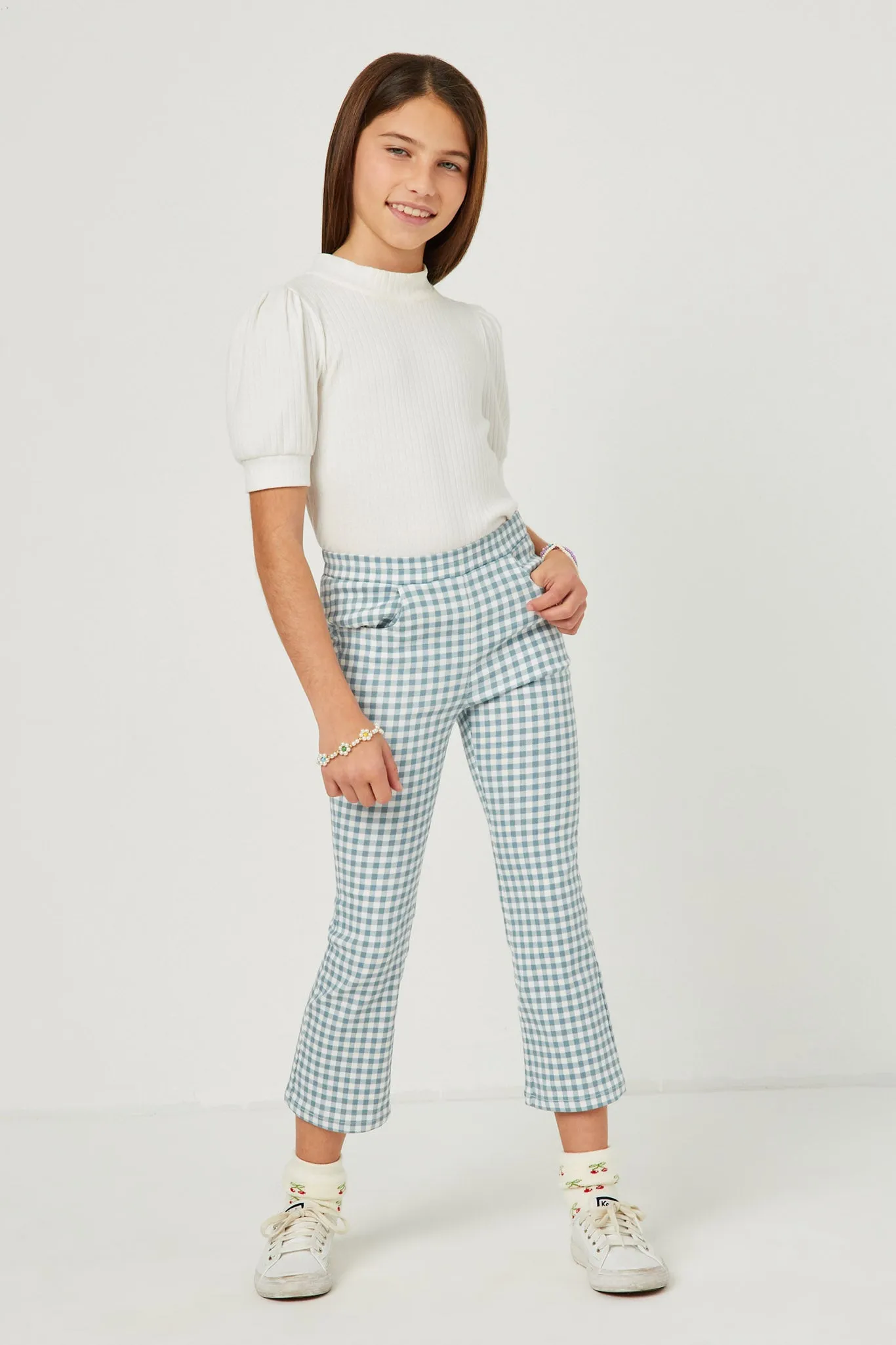 Buttoned Closure Plaid Checkered Pants