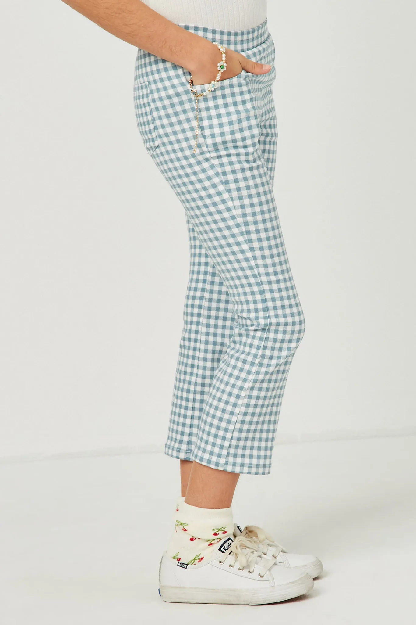 Buttoned Closure Plaid Checkered Pants
