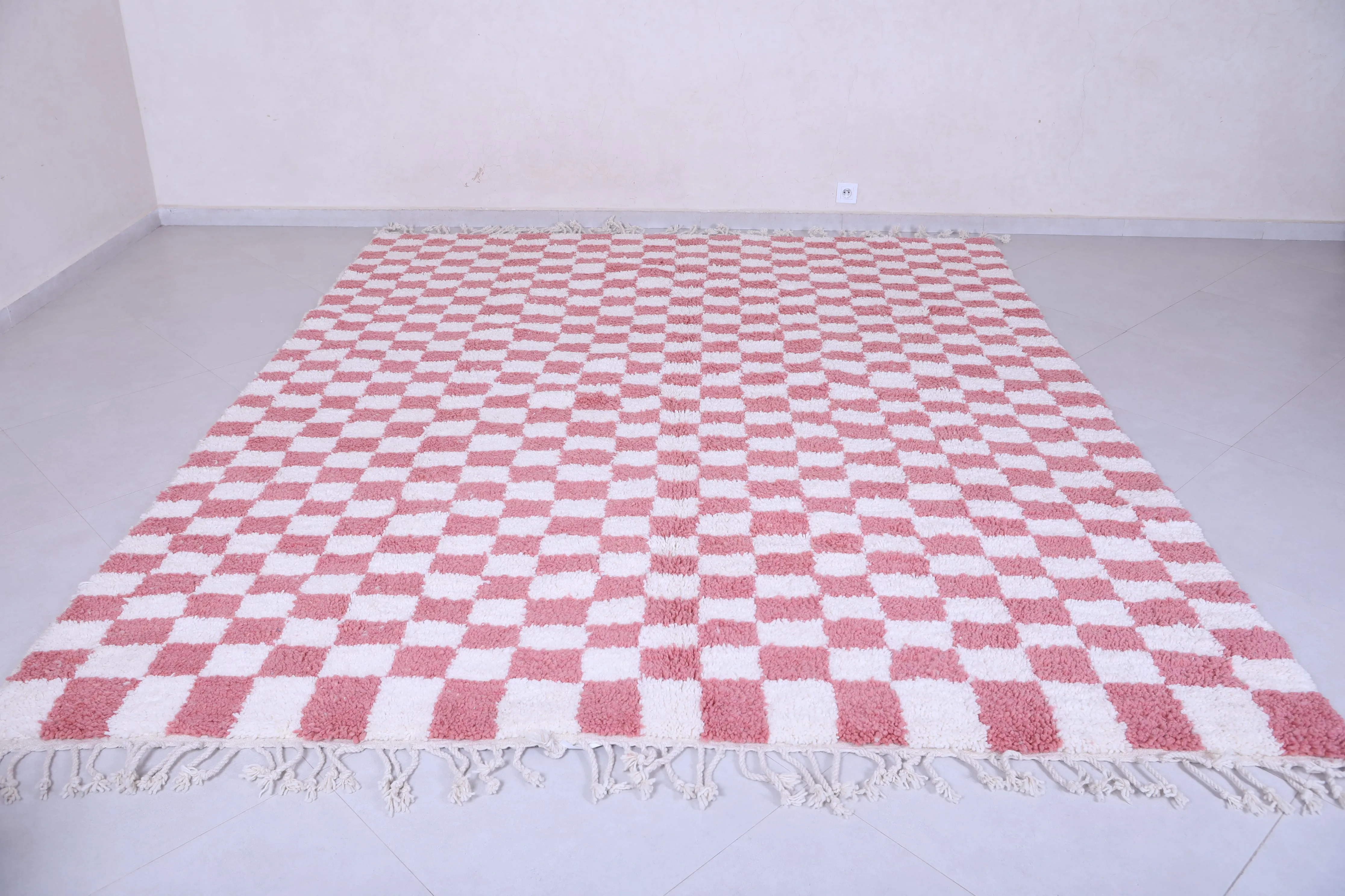 Checkered rug - Handmade Pink and white rug - Moroccan Rug