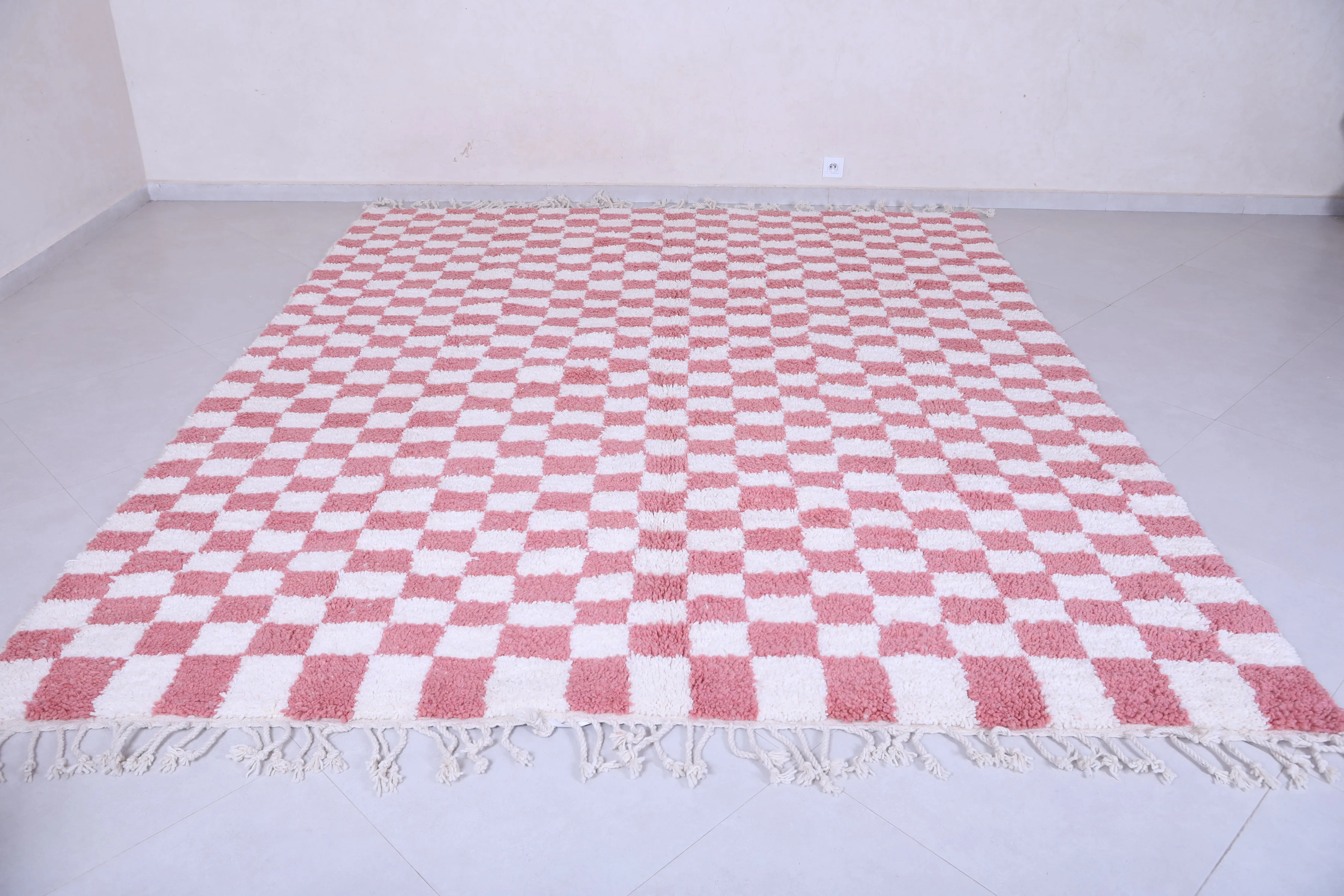 Checkered rug - Handmade Pink and white rug - Moroccan Rug