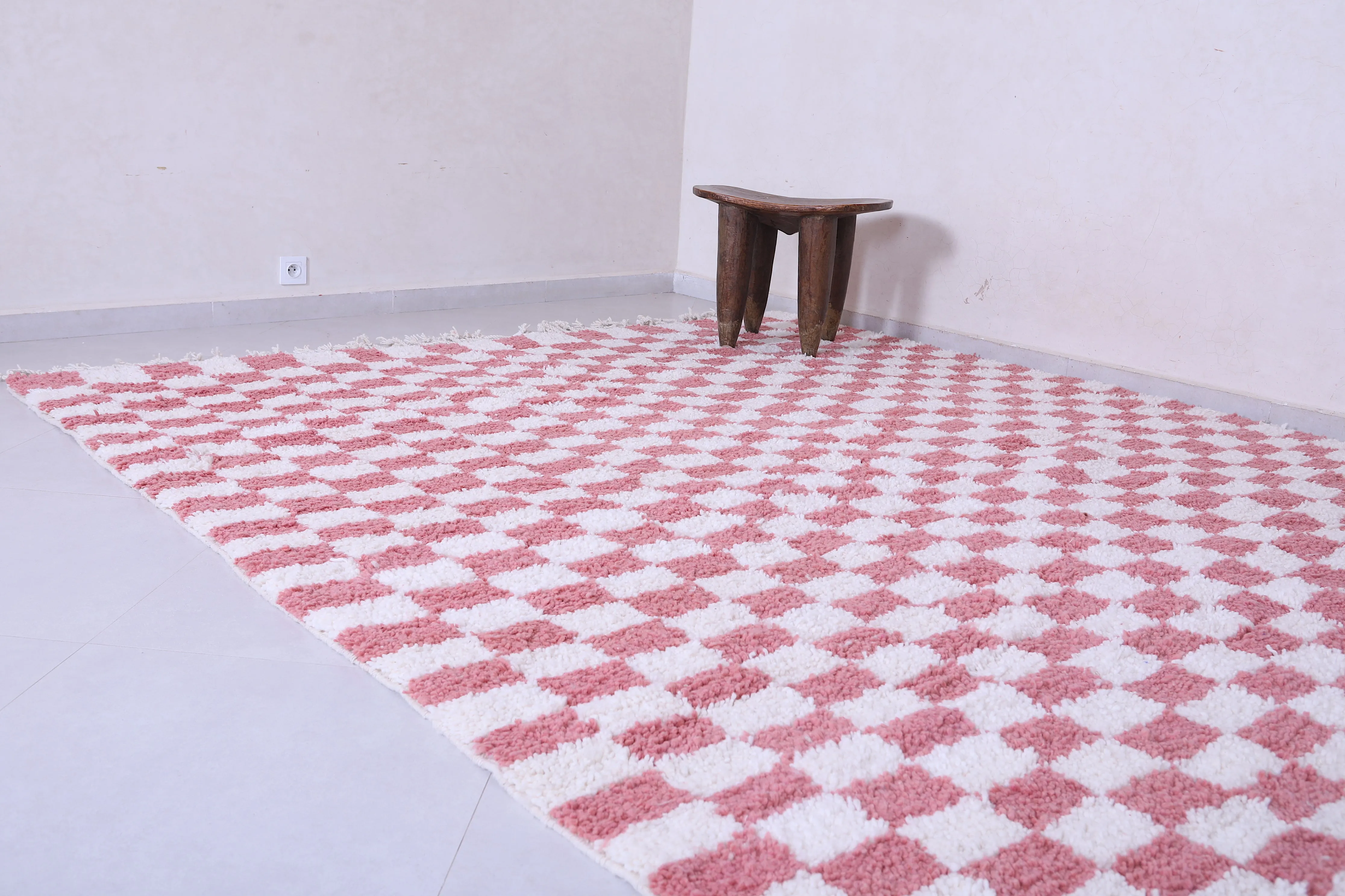 Checkered rug - Handmade Pink and white rug - Moroccan Rug
