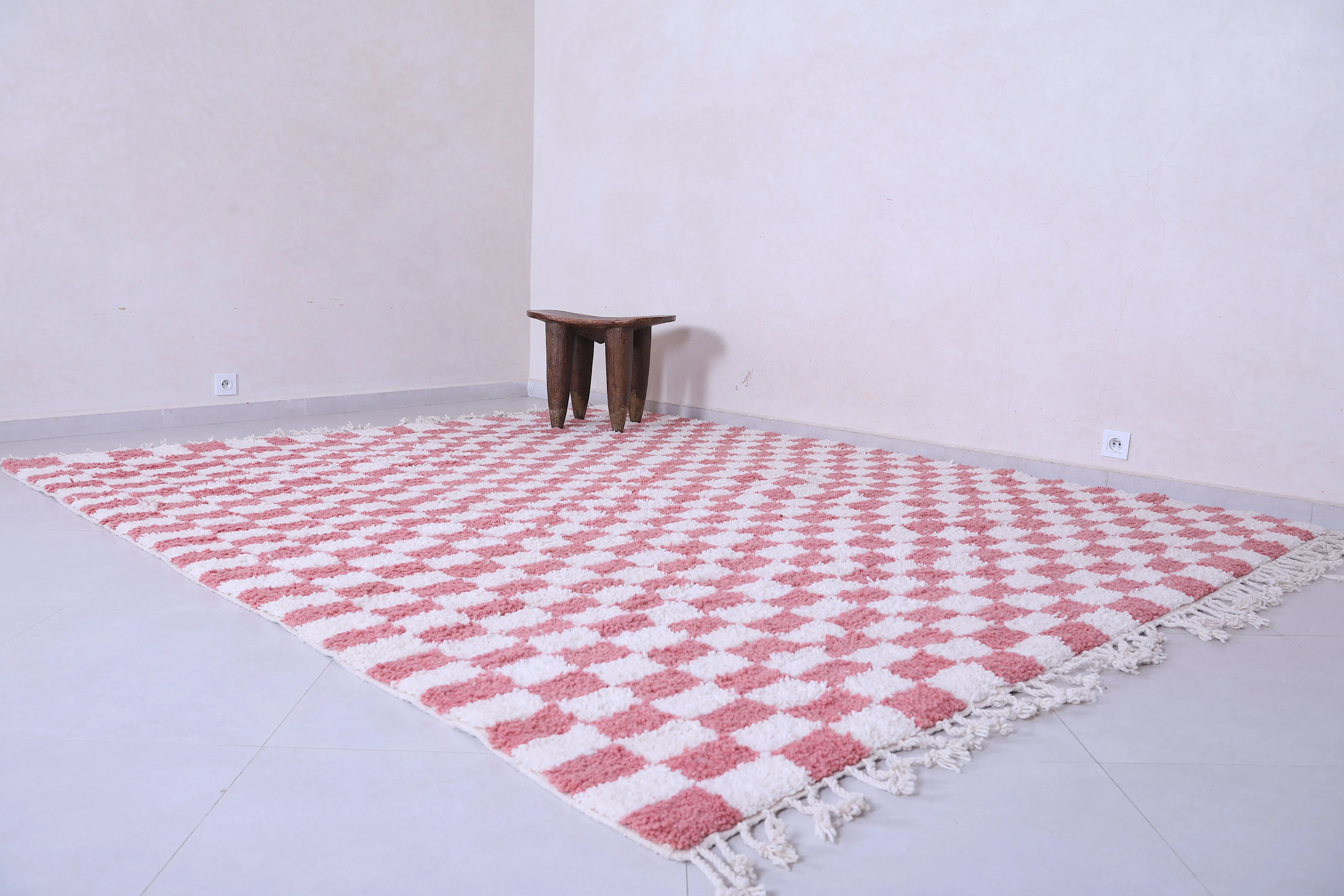 Checkered rug - Handmade Pink and white rug - Moroccan Rug
