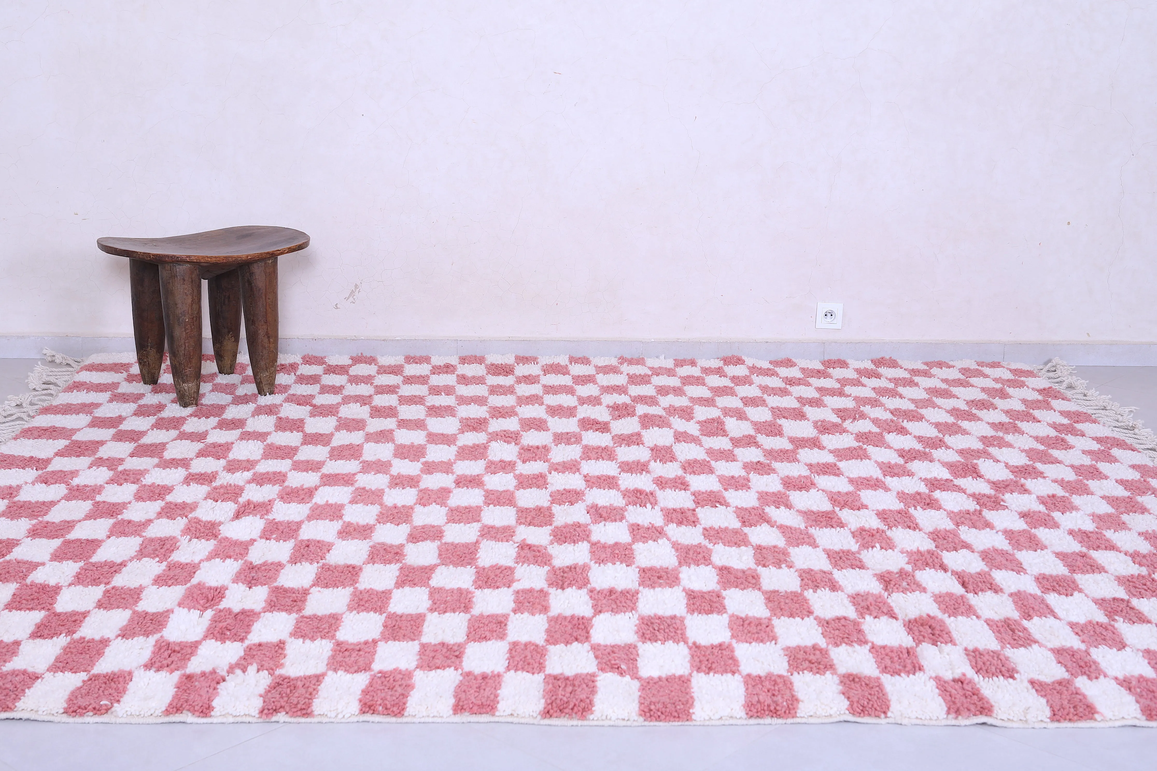 Checkered rug - Handmade Pink and white rug - Moroccan Rug