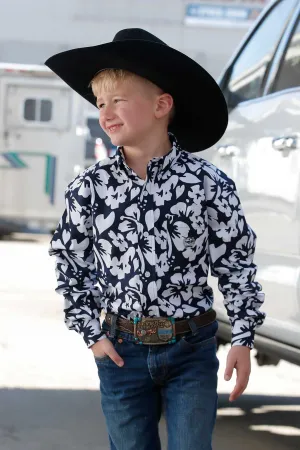 Cinch Boys Navy/White Hibiscus Print Button-Down Shirt