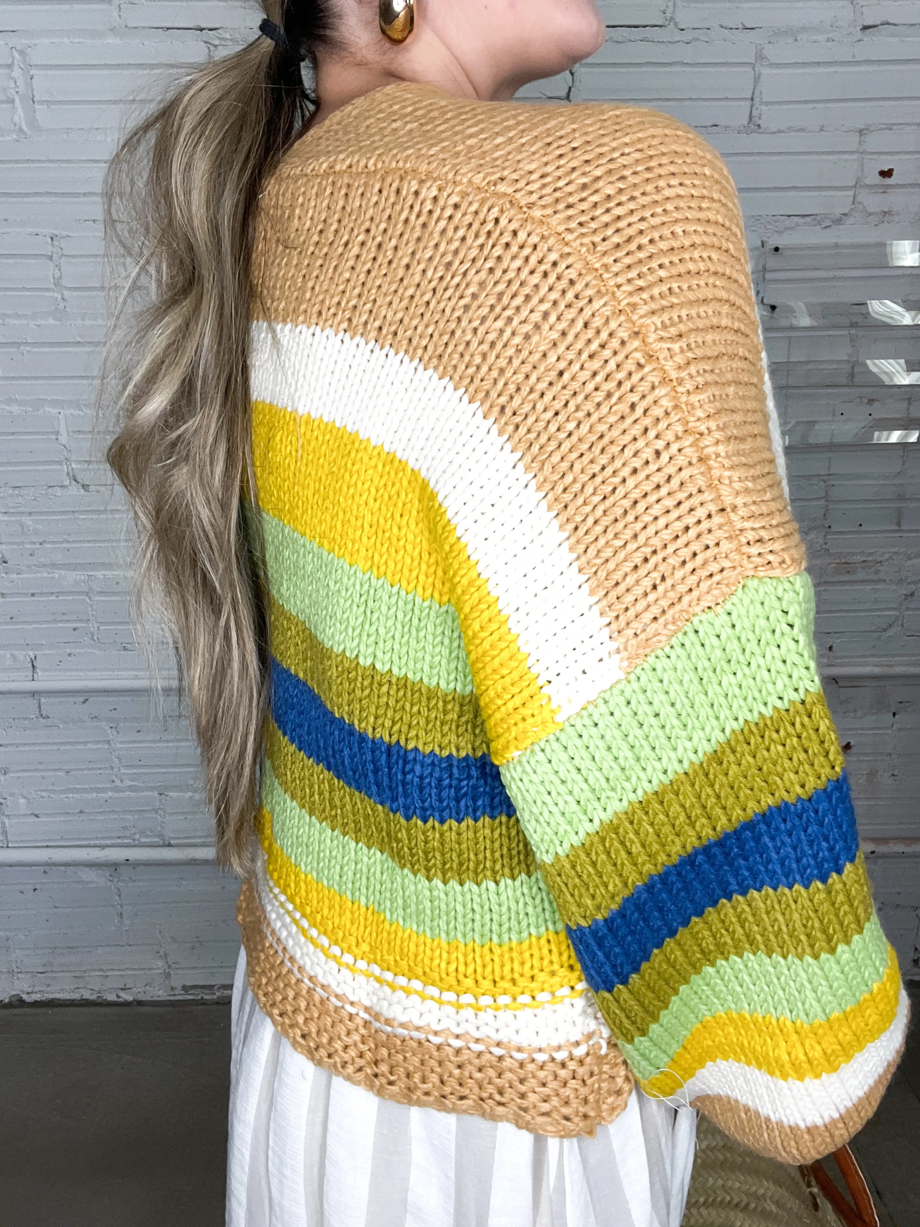 Crazy Circus Balloon Sleeve Striped Cardigan
