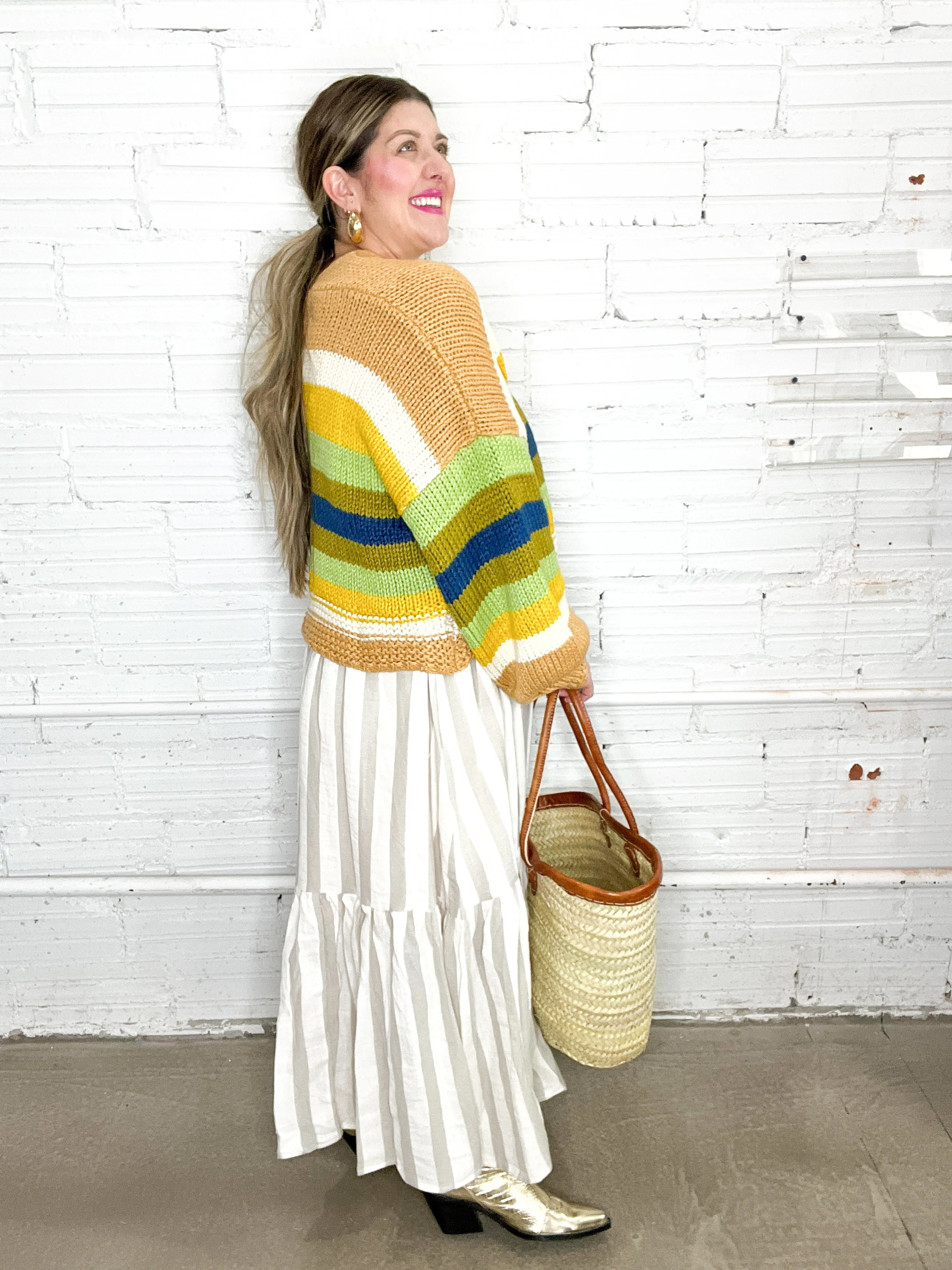 Crazy Circus Balloon Sleeve Striped Cardigan