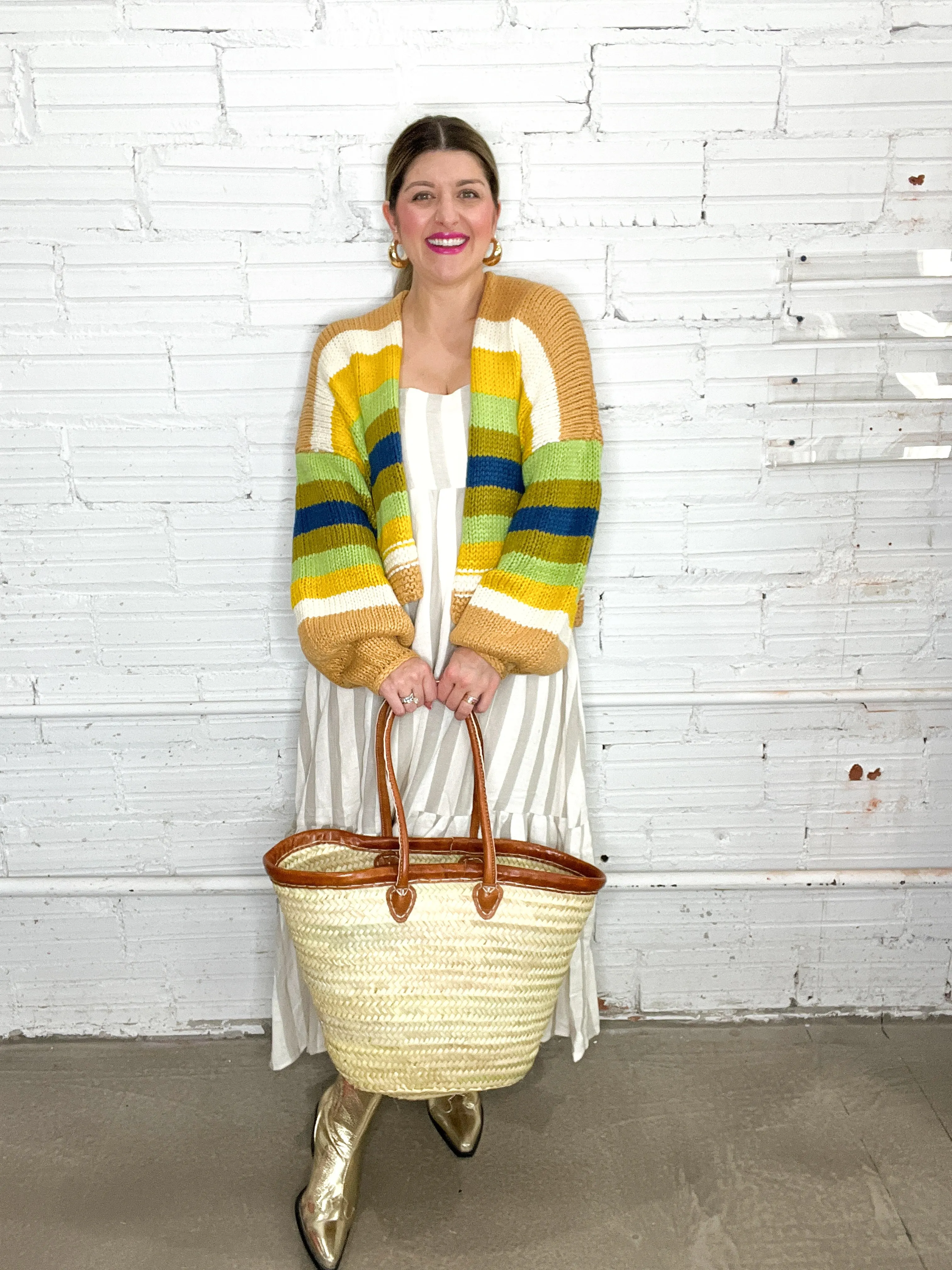 Crazy Circus Balloon Sleeve Striped Cardigan