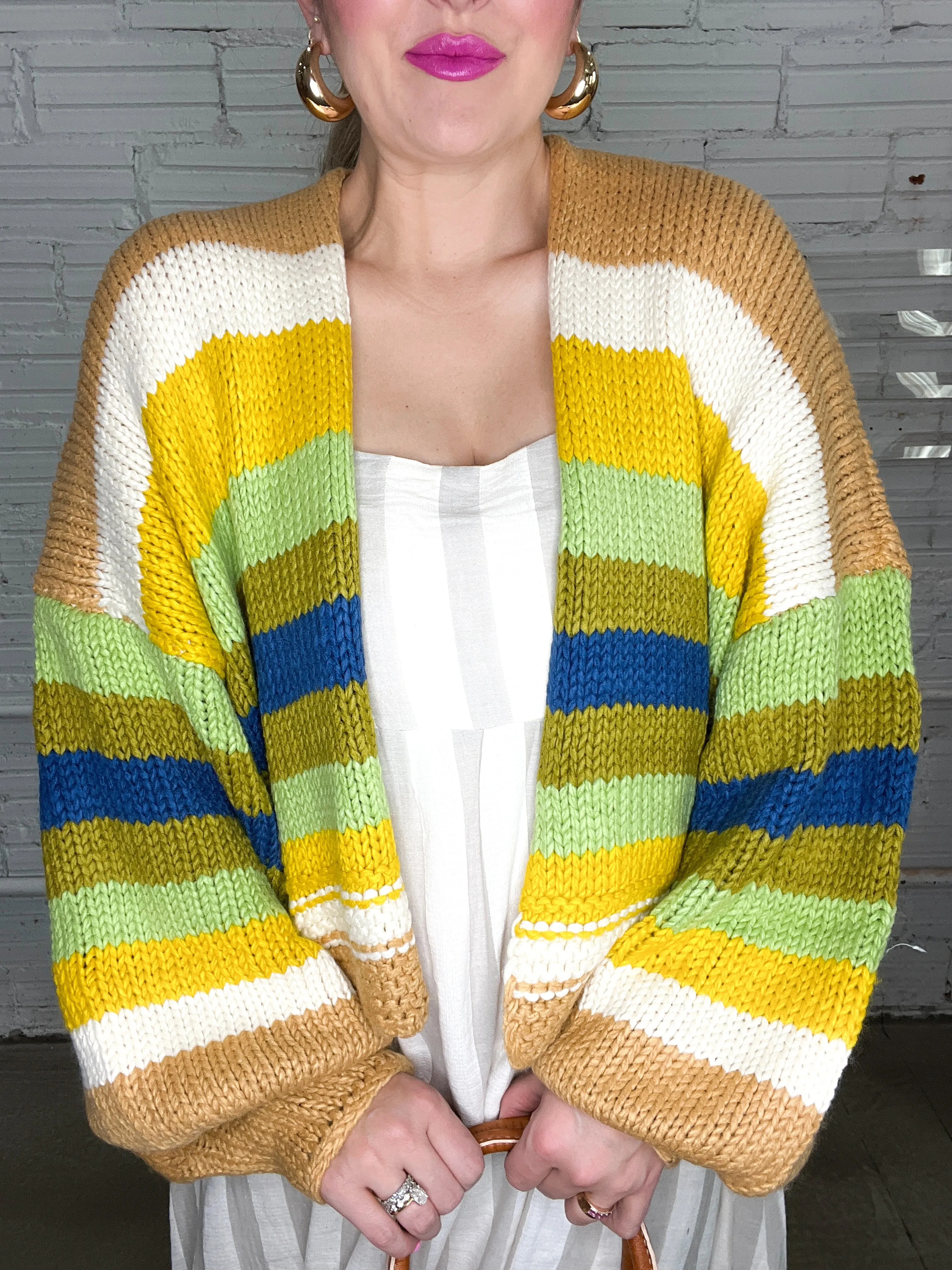 Crazy Circus Balloon Sleeve Striped Cardigan