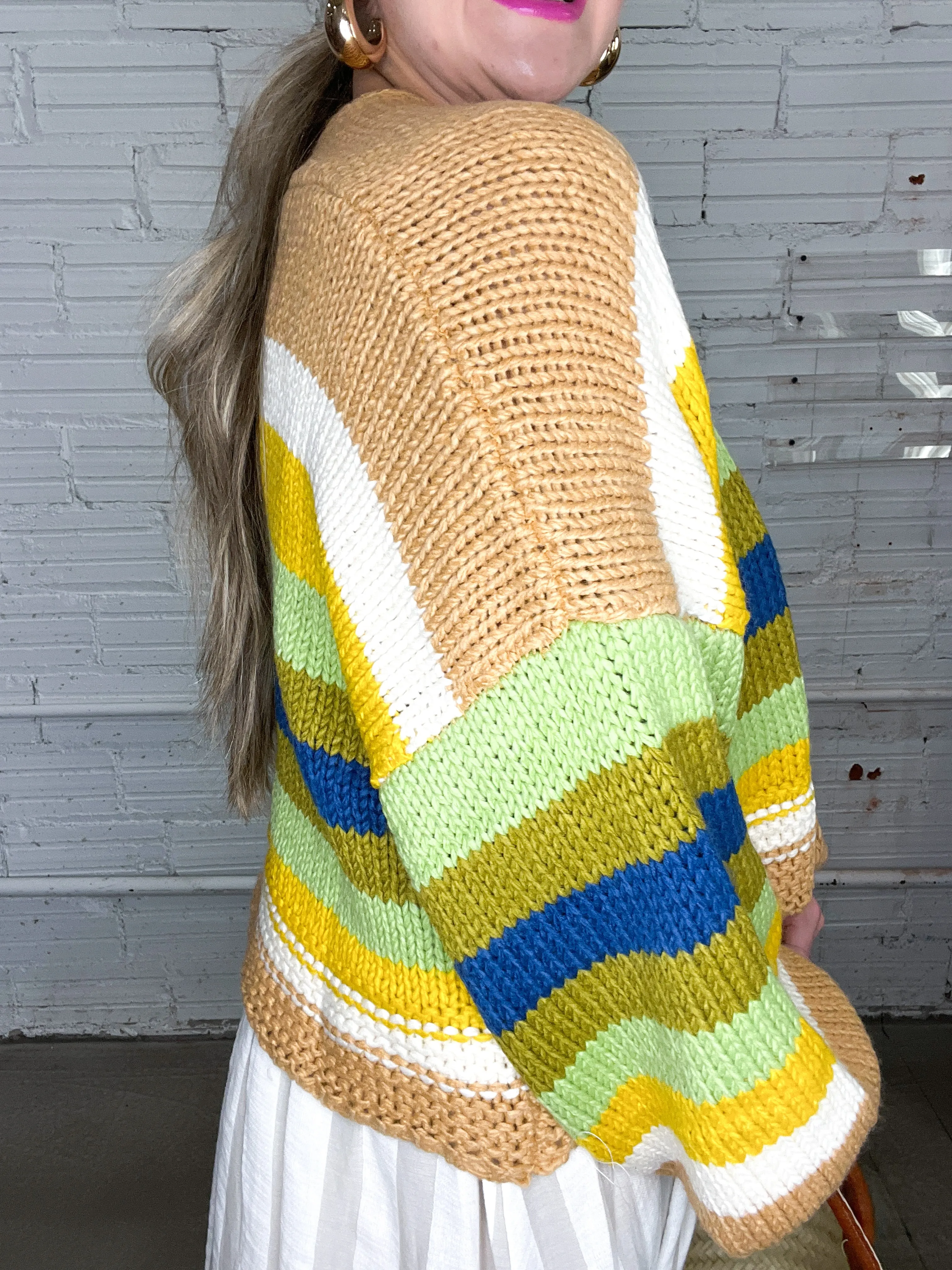 Crazy Circus Balloon Sleeve Striped Cardigan
