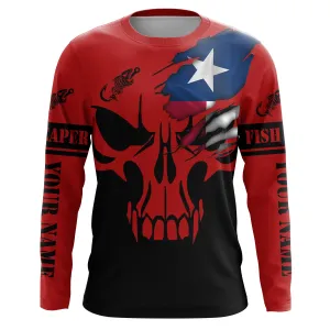 Custom Texas flag fishing fish reaper skull red and black Fishing Jersey, fishing Long sleeve shirts NQS4837