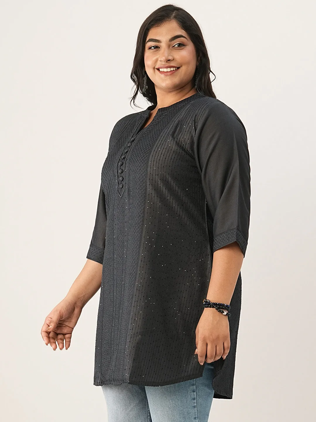 Dark Grey Ethnic Wear Chanderi Silk Straight Tunics for Ladies - Zola