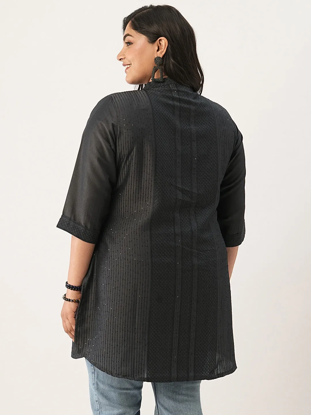 Dark Grey Ethnic Wear Chanderi Silk Straight Tunics for Ladies - Zola