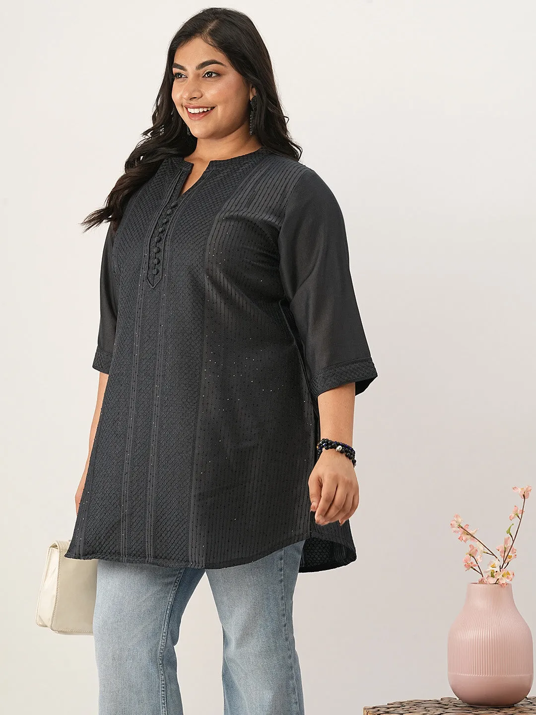 Dark Grey Ethnic Wear Chanderi Silk Straight Tunics for Ladies - Zola