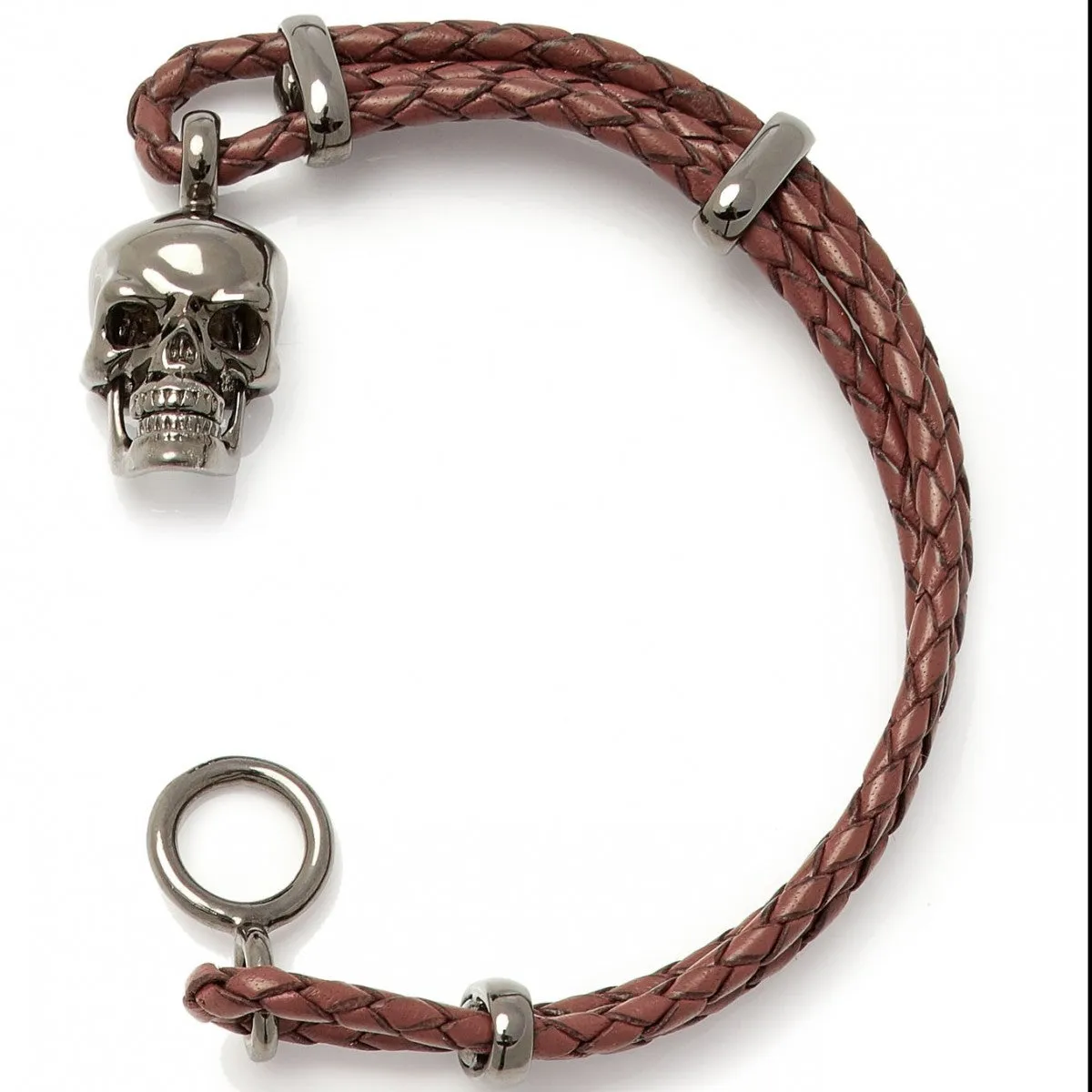 Deakin & Francis Leather Skull Bracelet, Brown, Length 8 inches