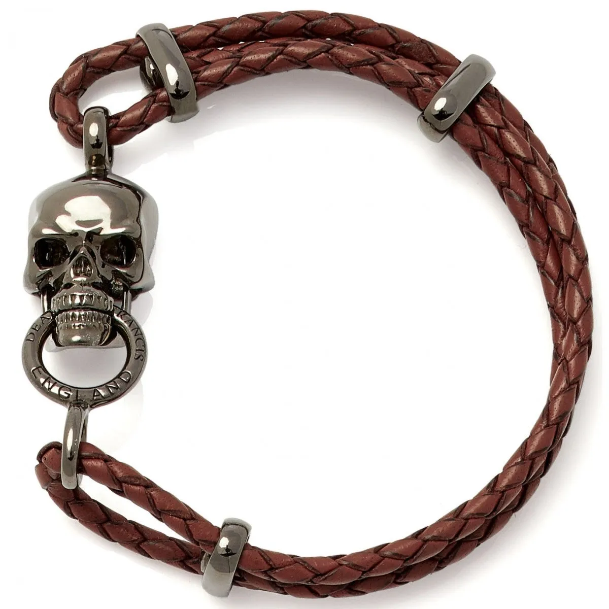 Deakin & Francis Leather Skull Bracelet, Brown, Length 8 inches