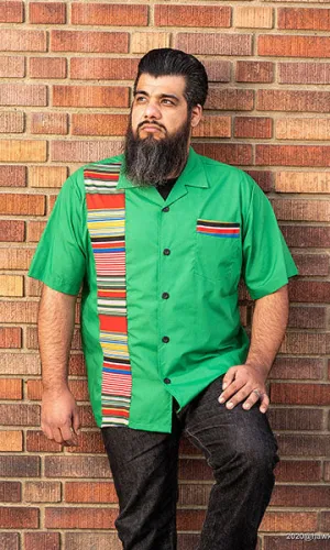 Don Muerto Bowling Shirt in Green with Serape Print